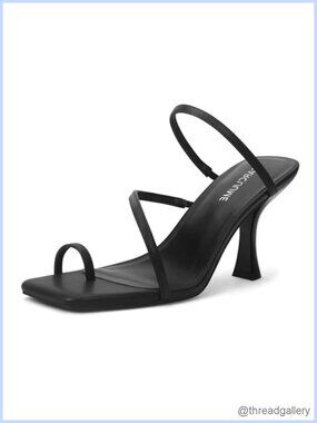Square Toe Kitten Heel Sandals Strappy Slingback Padded PU 3.15in Heels